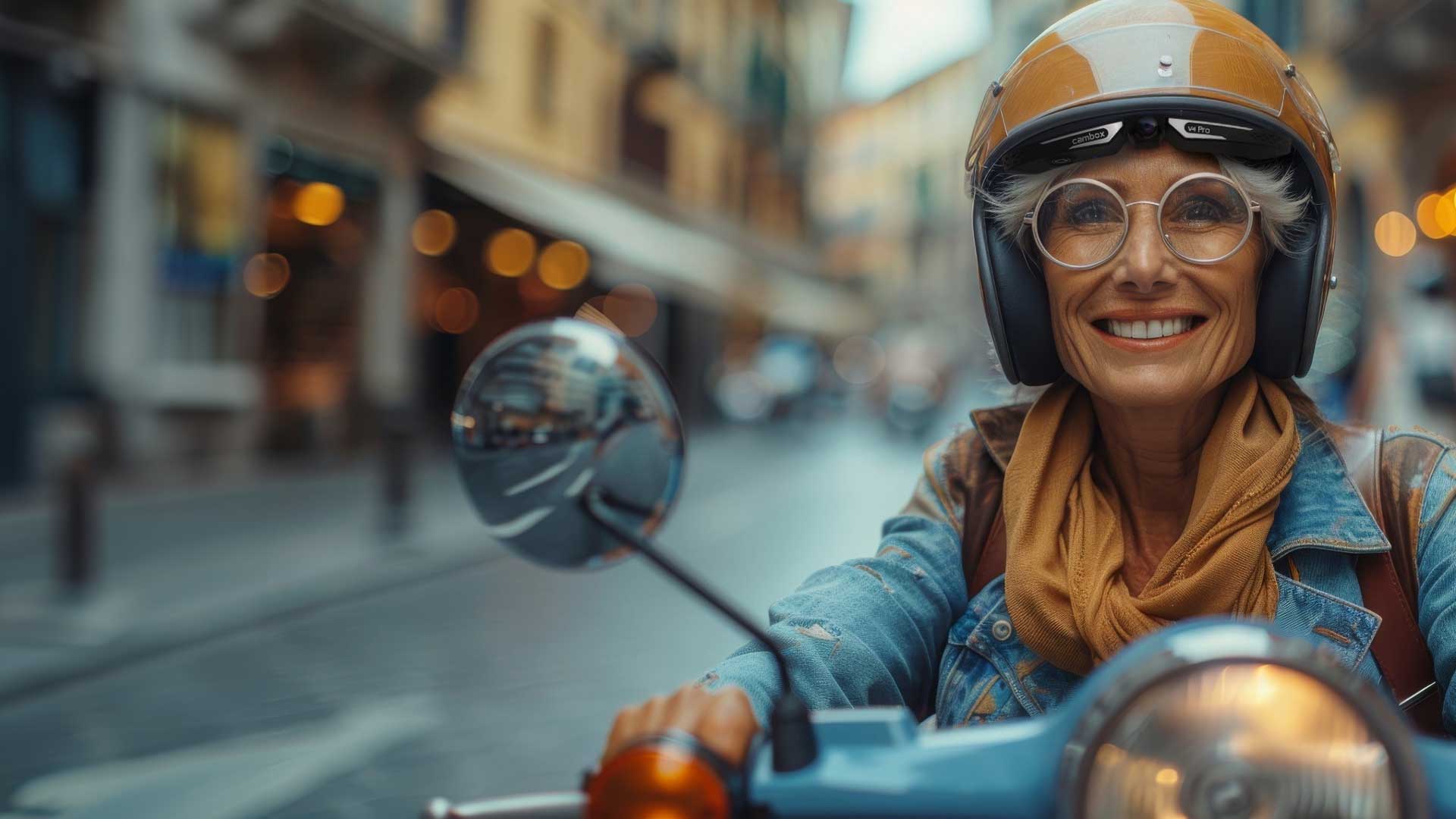 Woman on scooter with Cambox camera